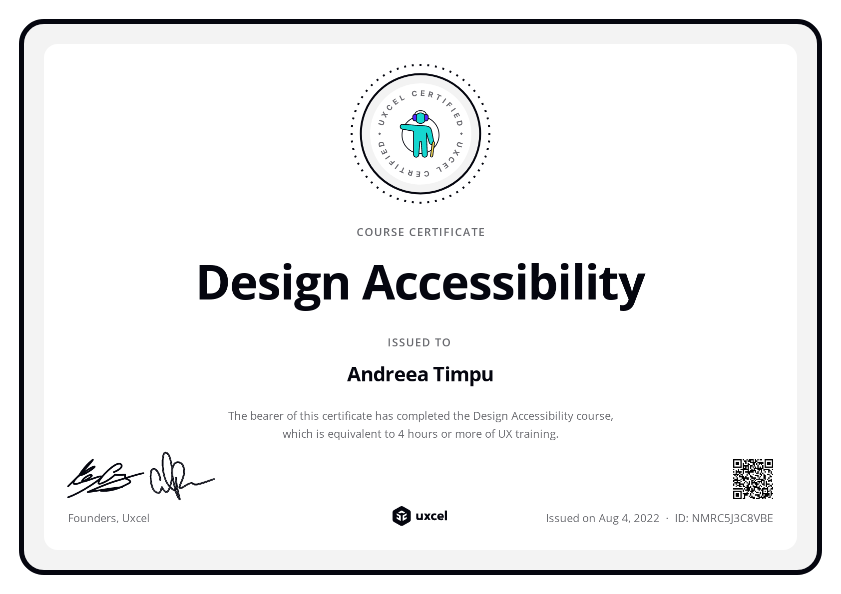 Andreea Timpu's certificate